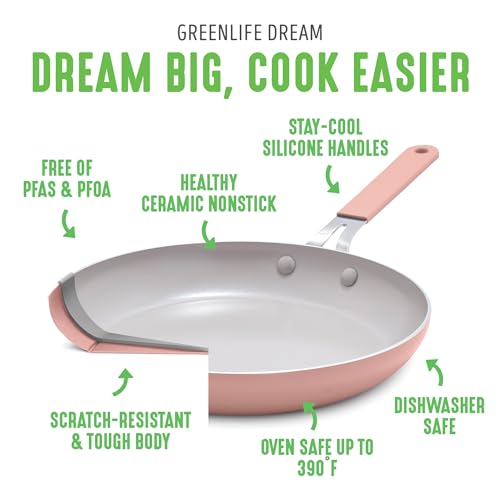 GreenLife Dream 10-Piece Ceramic Nonstick Cookware Set, Pots Frying & Sauce Pans, PFAS Free & PFOA Free, Dishwasher & Oven Safe, Stay-Cool Handles, Durable Aluminum Body, Versatile Cooking, Sage Green