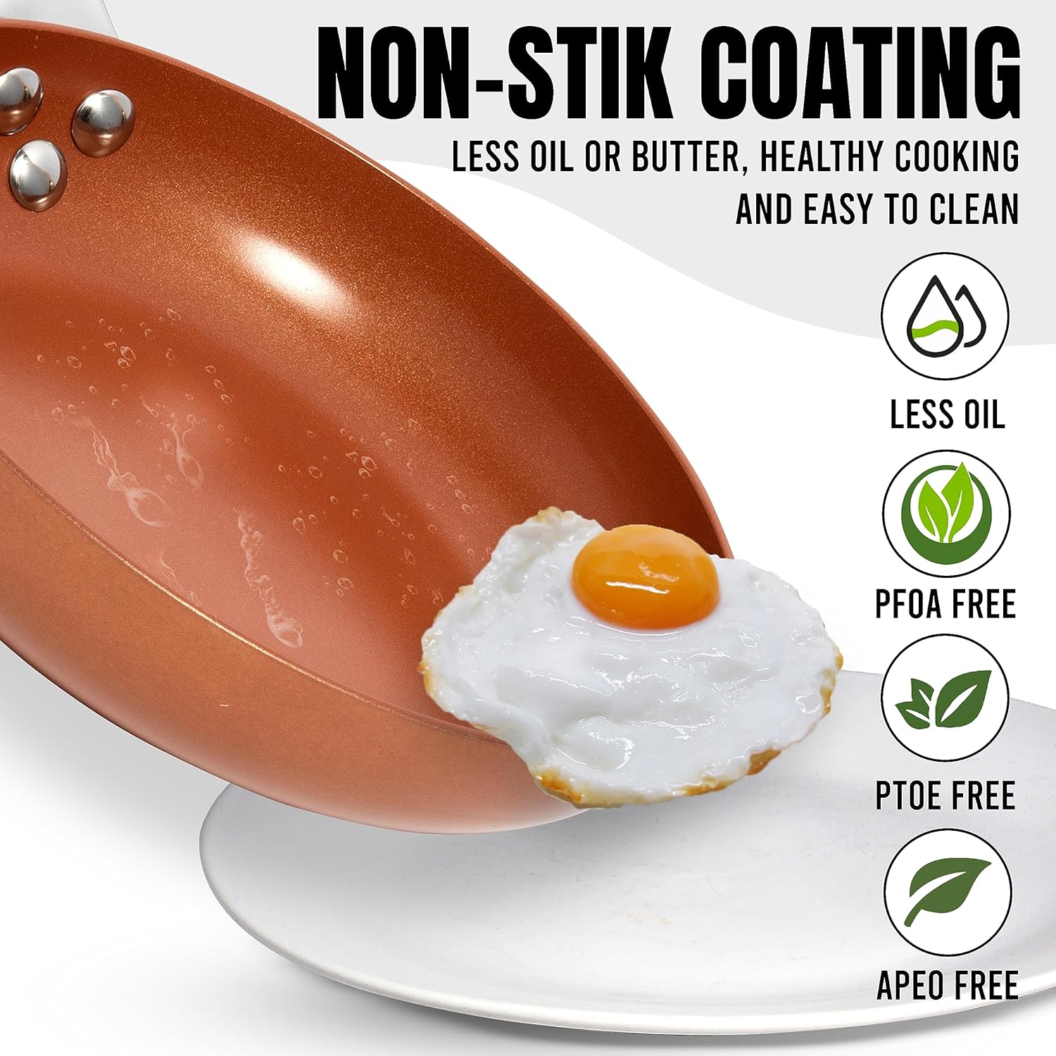 Razab Copper Frying Pan Set with Lids, 8