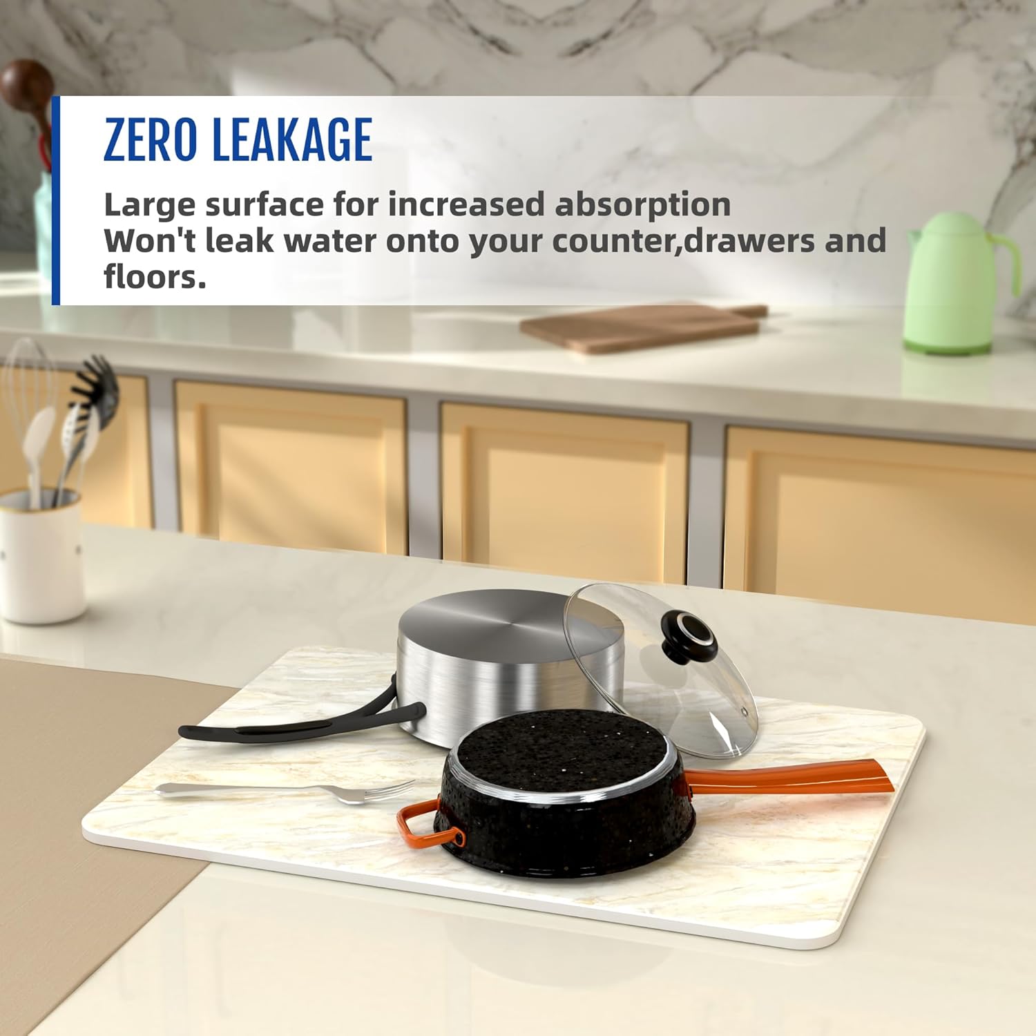 Stone Dish Drying Mat for Kitchen 2 PACK Super Absorbent Fast Drying Counter Marble Stone Mat Kitchen 15.7x11.8 in (2PACK-YELLOW)