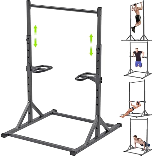 SELEWARE Adjustable Pull Up Station, Multifunction Pull Up Bar, Fully Welded, 500 lbs Capacity, Power Tower Dip Station for Home Gym