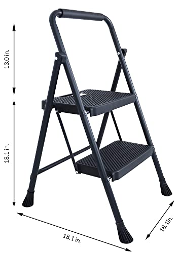 Folding Step Stool with Wide Anti-Slip Pedal, ​330​lbs Sturdy Steel Ladder, 2-Step, Black