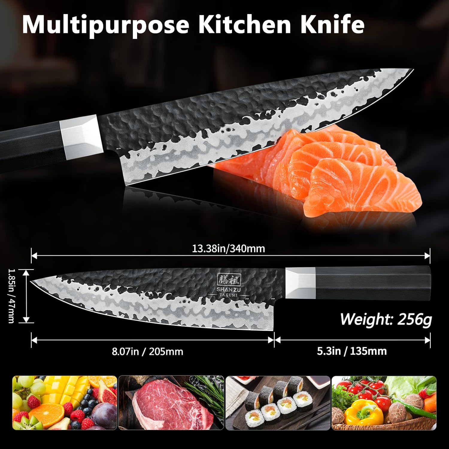 SHAN ZU Japanese Chef Knife 8 Inch, 7 Layers 9Cr18MoV High Carbon Steel Kitchen Knife, Professional Cooking Knife,Kitchen Utility Knives Ultra Sharp Gyuto Knife with G10 Fiberglass Handle