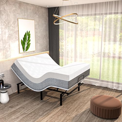SF Adjustable Bed Frame with Hybrid Memory Foam Mattress, Massage - Twin XL Adjustable Bed + Medium Soft Mattress, USB, Under Bed Light, App Control