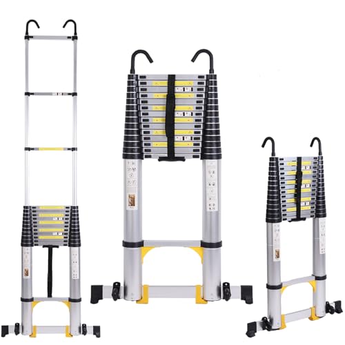 Telescoping Extension Ladder 26.2FT, Aluminum Lightweight Extension Ladder with Locking Mechanism,Heavy Duty RV Collapsible Ladder for Household, Outdoor Work 330 lbs Load