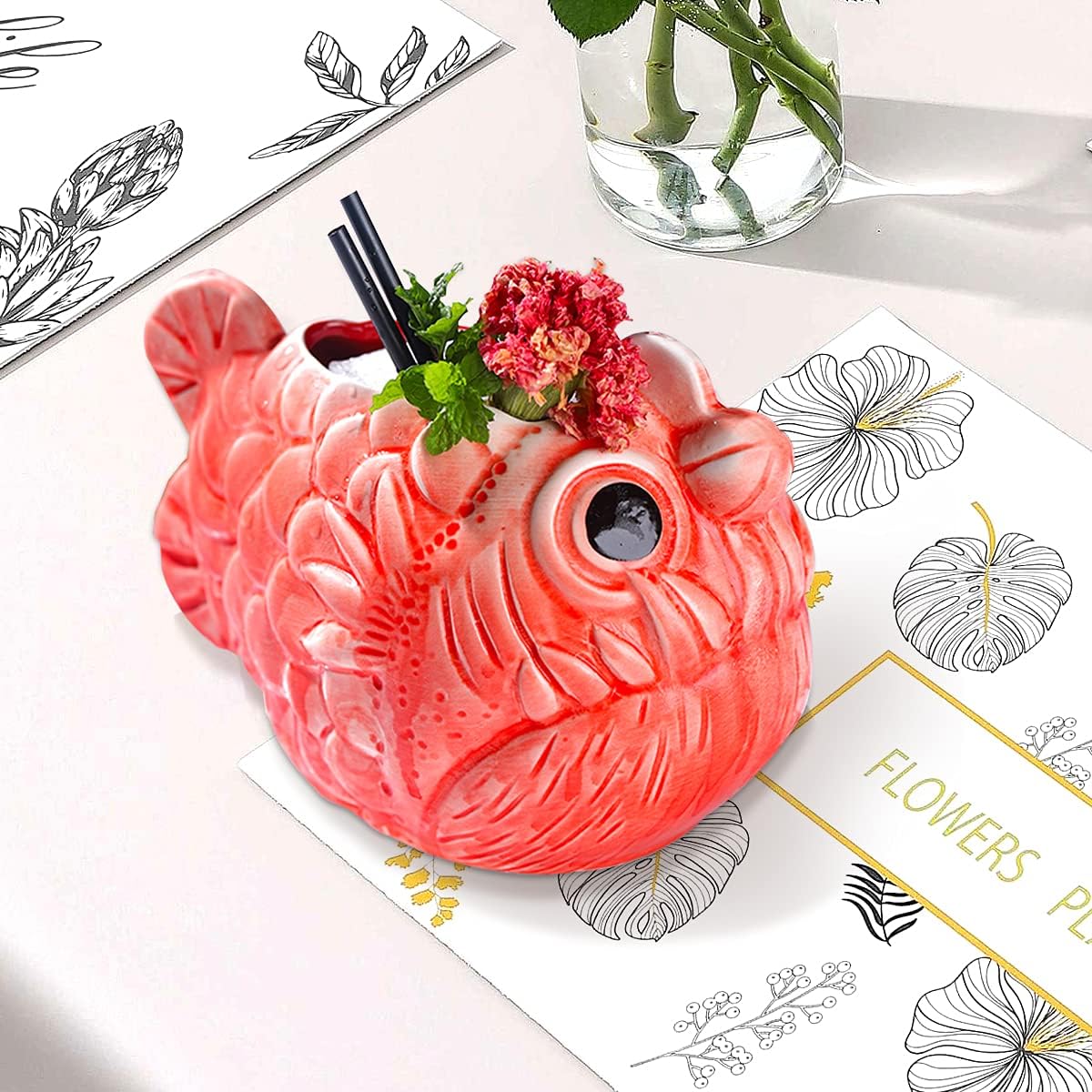 TiKi Mug,Creative Hawaii Red Ceramic Myctophid Cocktail Mug(660ml)