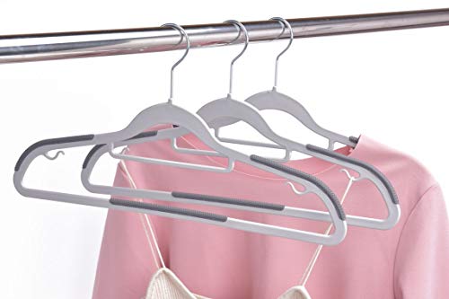 Quality Hangers Clothes Hangers 50 Pack - Non-Velvet Plastic Hangers for Clothes - Heavy Duty Coat Hanger Set - Space-Saving Closet Hangers with Gray Swivel Hooks - Functional Non-Flocked Hangers