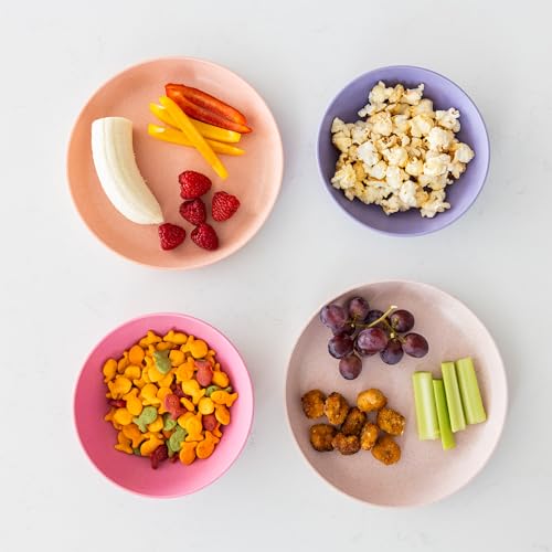 Grow Forward Wheat Straw Kids Plates and Bowls Sets - 8-Piece Unbreakable Dishwasher & Microwave Safe Plastic Dishes for Kids - Reusable Non Toxic BPA-Free Dinnerware for Children - Rainforest