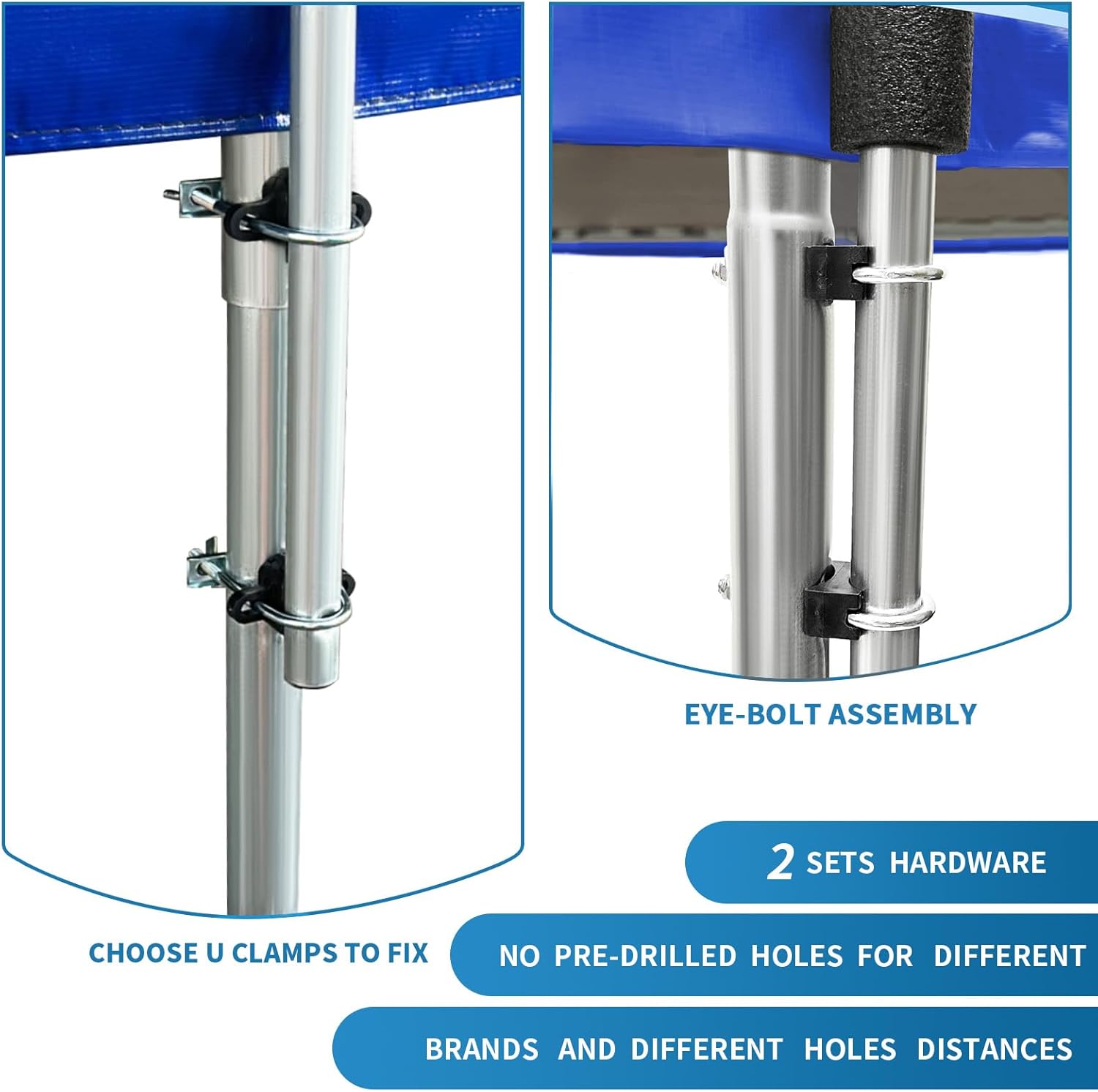 14 FT Trampoline Replacement Net with Poles, 6 Trampoline Net Poles with Connecters and Screws Bolts, Pole Caps, Only 6 Straight Poles 14 Feet Round Frame, Installs Inside Frame