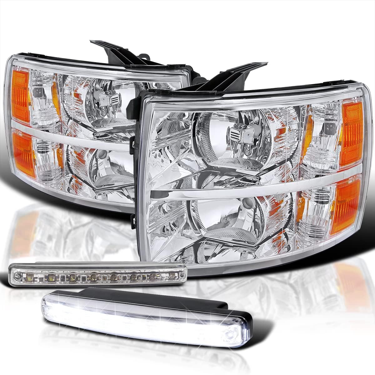 Spec-D Tuning for Chevy Silverado 1500/2500/3500 HD Chrome Headlights+8-LED Bumper Lights