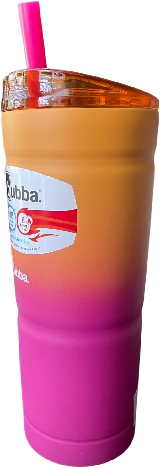 Bubba Envy S Tumbler, Vacuum Insulated Stainless Steel Tumbler with Lid and Straw, 24 oz Reuseable Drinking Cup, Iced Coffee and Water, BPA-Free, Travel Tumbler, Pink Ombre
