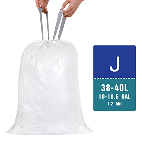 2 Packs(100 Count Total) Code J 10-10.5 Gallon Heavy Duty Drawstring Trash Bags Compatible with simplehuman Code J | 1.2 Mil | White | 38-40 Liter
