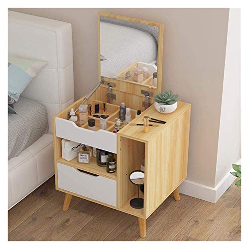 Luxurious Makeup Vanity Desk for Princess's Gift, Mini Dressing Table with Flip Mirror, Bedroom Nightstand and Desk 2 in 1, Storage Cabinet(White), LDYU20230503