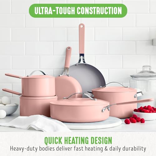 GreenLife Dream 10-Piece Ceramic Nonstick Cookware Set, Pots Frying & Sauce Pans, PFAS Free & PFOA Free, Dishwasher & Oven Safe, Stay-Cool Handles, Durable Aluminum Body, Versatile Cooking, Sage Green