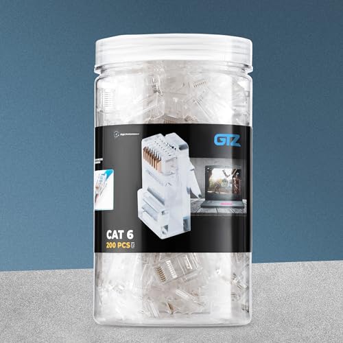 GTZ 100-Pack RJ45 Cat6 Pass Through Connectors - EZ to Crimp Modular Plug for Solid or Stranded UTP Network Cable - Male Ethernet Connector End