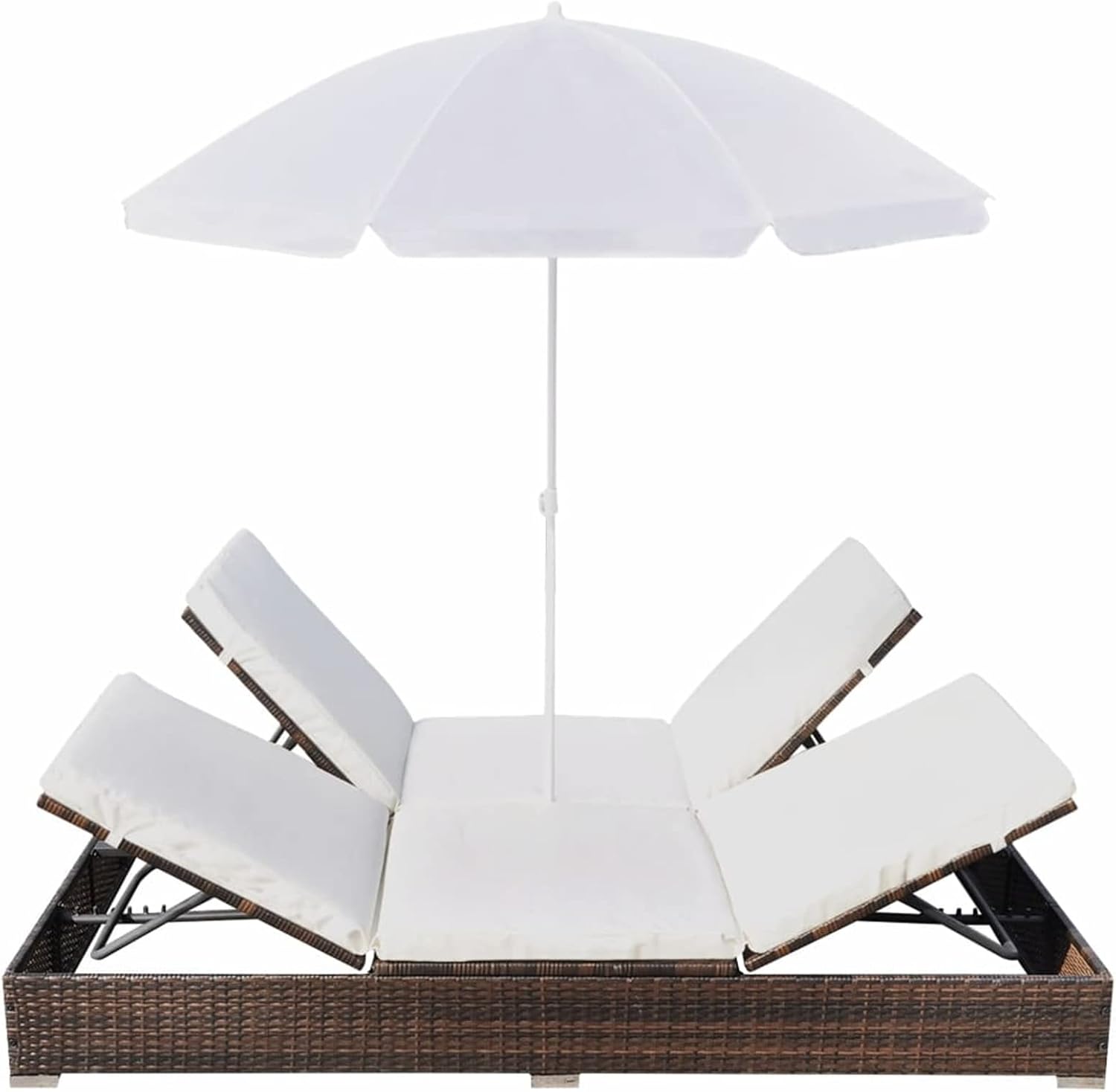 Patio Lounge Bed with Umbrella Poly Rattan Brown W0412005