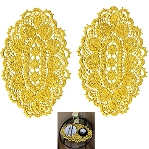 BIBITIME Lace Tablecloth Doily Handmade Crochet Placemat Women Vase Mat Kitchen Table Runner (1PC- 12 x 23 in, Orange)