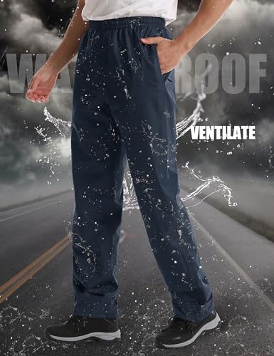 iCreek Men's Rain Pants Waterproof Zipper Pocket Windproof Hiking Pnats Lightweight Over Pants Outdoor for Golf, Rainy
