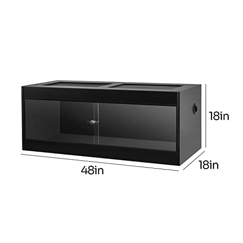 OIIBO Reptile Original Wood Enclosure, Large & Wide Reptile Terrarium with Double Hinge Sliding Doors and Top Screen Ventilation Black Reptiles Habitat Lounge (48