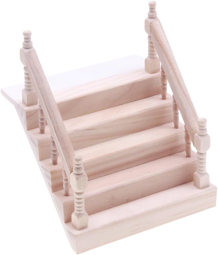 OSALADI Miniatures Miniature Stairs Wood Stair 1:12 Wooden Stringer Steps Model DIY Staircase Accessories Decor for Furniture Micro Landscape Doll Accessories