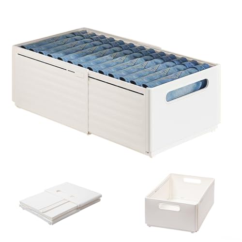 Retractable Plastic Storage Bins w/Handles, Expandable Stackable Organization and Storage Containers Organizers for Closet Kitchen Pantry Refrigerator Cabinet Dresser (White, 3.84L, 3PCS)