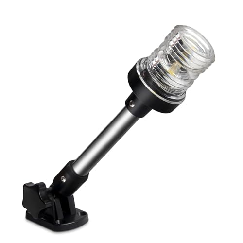 Obcursco 18 Inches Led Anchor Navigation Lights, White Fold Down Boat Stern Light, 3 NM Visibility Marine All Round Lights for Pontoon and Fishing Boats