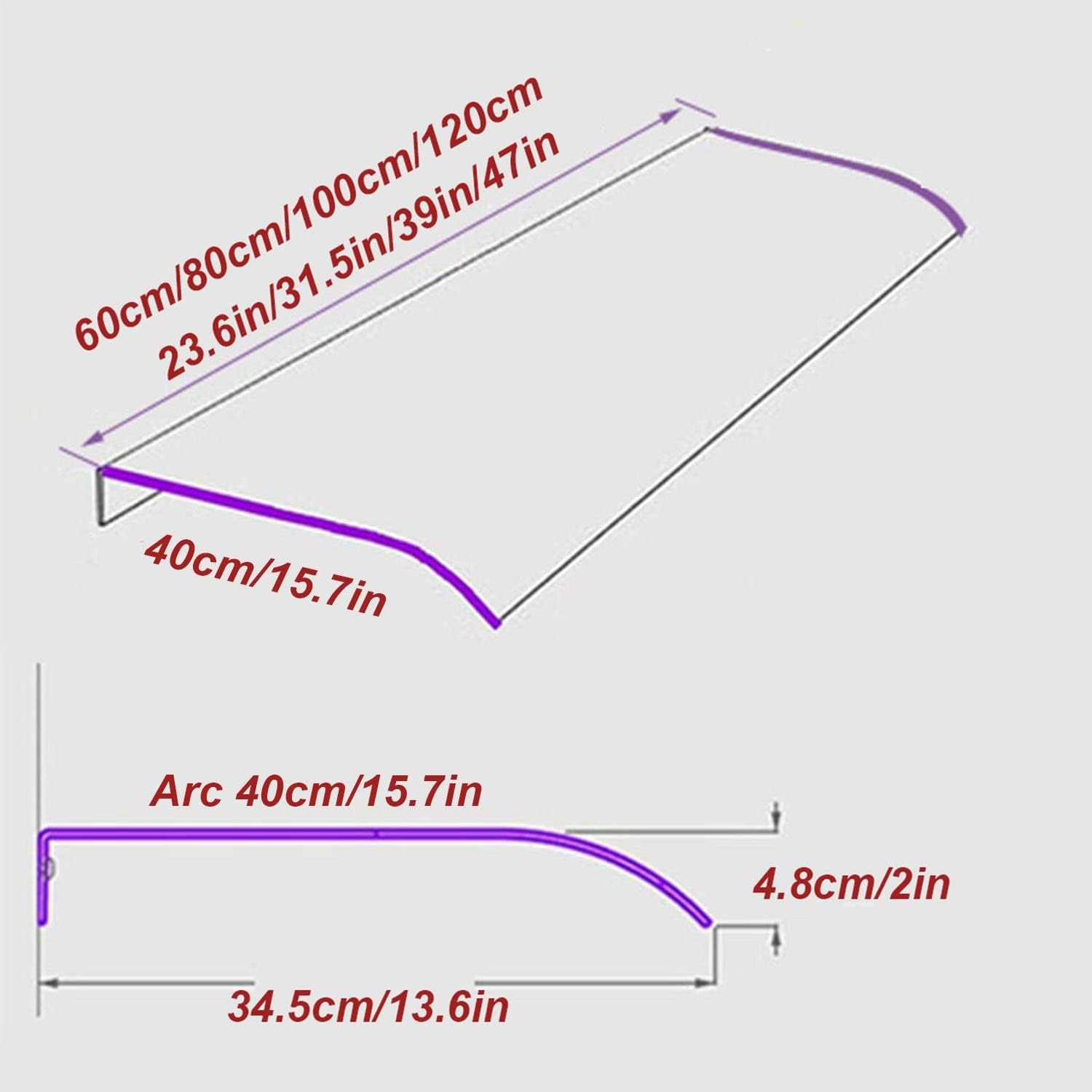 Awning Canopy UV Rain Snow Protection for Front Door/Porch Patio Roof, Rain Shelter Thicken Clear Cover Maintenance-Free Awning Polycarbonate Sheet No Brackets ( Size : A:15.7X39in )