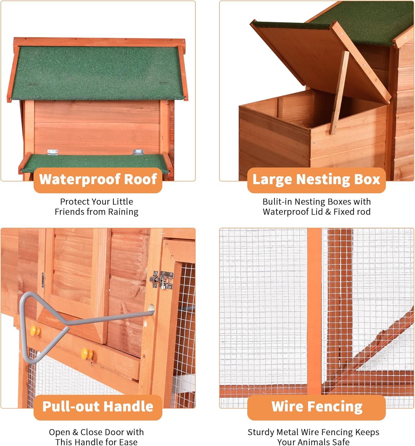 Outdoor Wooden Chicken Coop, 70” Hen Cage Rabbit House, Bunny Hutch with Ventilation Door, Nesting Box, Removable Ramp Farm Garden Backyard Pet House (69.68'' x 25.59'' 46.46'')