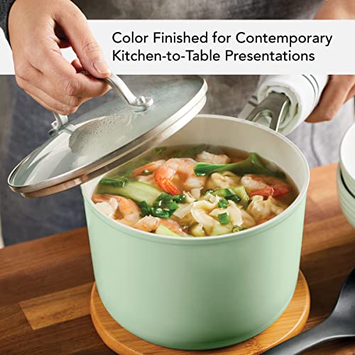 KitchenAid Hard Anodized Ceramic Nonstick Cookware Sauce Pan with Lid, 3 Quart, Blue Velvet