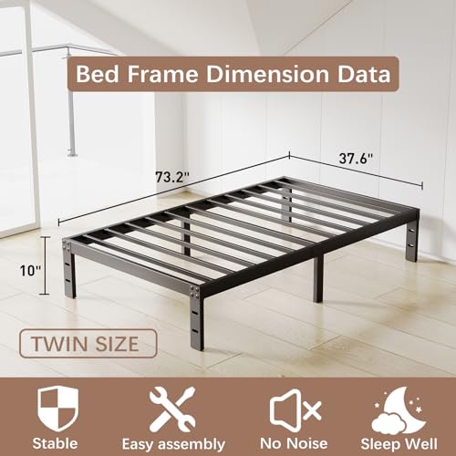 10 Inch Full Size Bed Frame Heavy Duty Metal Platform No Box Spring Needed, Non-slip Noise Free Easy Assembly, Black Bed Frames