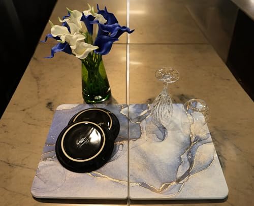 'Kitchen Drying Mat for Dishes, Absorbent and Quick-Drying, Stone (Blue Marble)