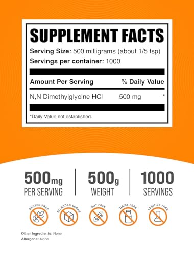 BulkSupplements.com DMG HCl Powder - N,N-Dimethylglycine HCl, DMG Supplements, DMG 500mg, DMG Dimethylglycine Powder - Gluten Free, 500mg per Serving, 250g (8.8 oz) (Pack of 1)