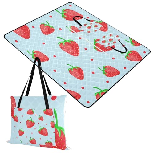 Strawberry Extra Large Picnic Outdoor Blanket, Foldable Beach Blanket Waterproof Sandproof Camping Mat for Family Travel Park Wet Grass Hiking Yoga, 60 x 80 Inch