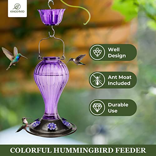 Kingsyard 2 Pack Glass Hummingbird Feeder 24 Ounces, 6 Feeding Ports, Hanging Bird Nectar Feeder for Outdoors Garden Yard Décor, Ant Moat Included, Red