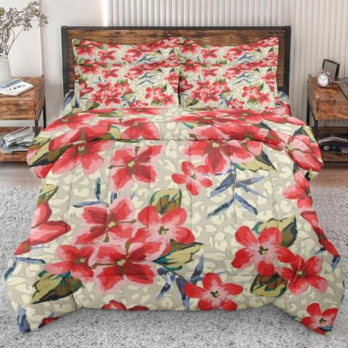 5 Pcs Comforter Set Twin Size, Paisley Colorful Orange Bed in a Bag with Flat Sheet and Fitted Sheet for Kids and Adults, Flower Turkish Asian Bedding Set with Pillowcase & Sham