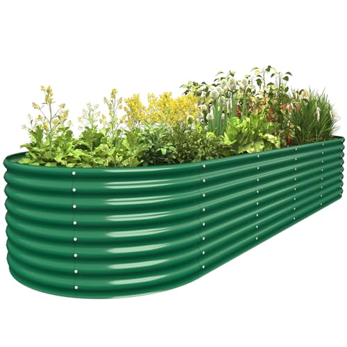 FRIZIONE 12FT(L)×3FT(W)×2FT(H) Galvanized Raised Garden Bed Outdoor, Metal Raised Garden Beds for Flower, Raised Planter Box Outdoor for Herb, Vegetable-Dark Green