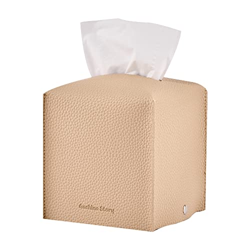 Non-Falling Tissue Box Cover - Premium PU Faux Leather Kleenex Holder - 5