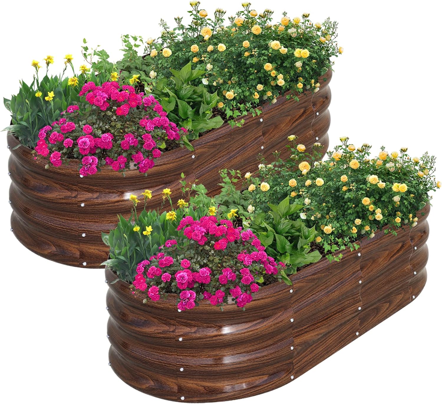 SnugNiture 2 Pcs 4x2x1ft Oval Metal Garden Bed. 3 Pcs 2x2x1ft Round Galvanized Raised Garden Bed