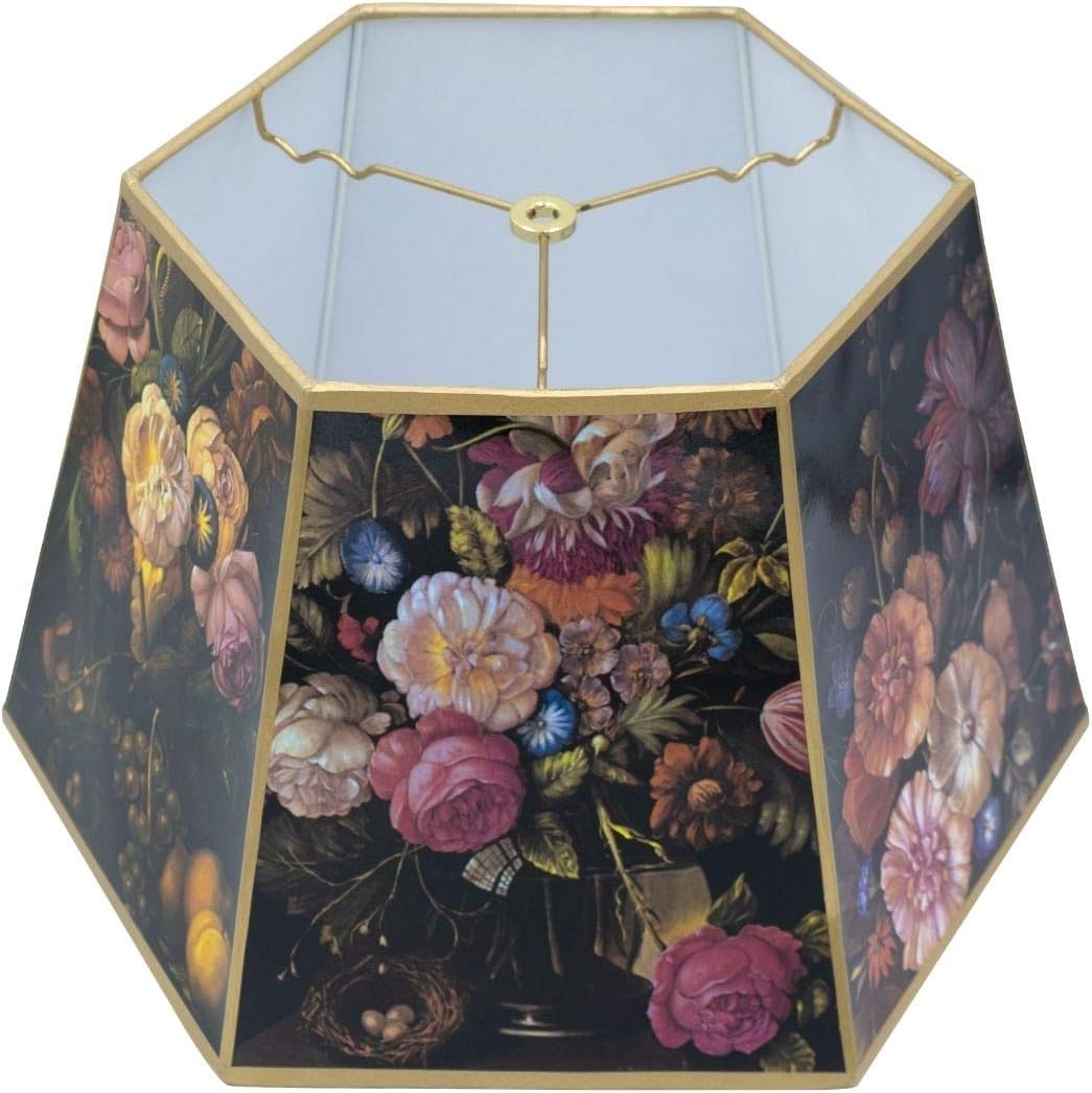 Black Floral 18 Inch Hex Floor Lamp Shade Replacement (12 X 18 X 10.75)