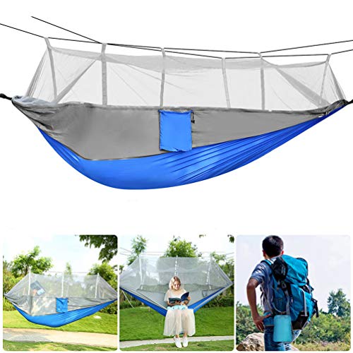 Camping Hammock with Mosquito Net, Lightweight Double Hammock Portable Parachute Nylon Camping Hammock with Easy Assembly for Travel, Hiking, Camping, Backpacking, Beach, Yard