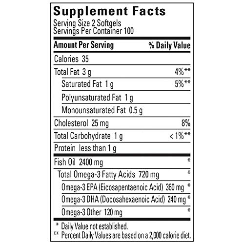 Burp-Less Fish Oil 1200 mg, 200 Softgels, Fish Oil Omega 3 Supplement For Heart Health