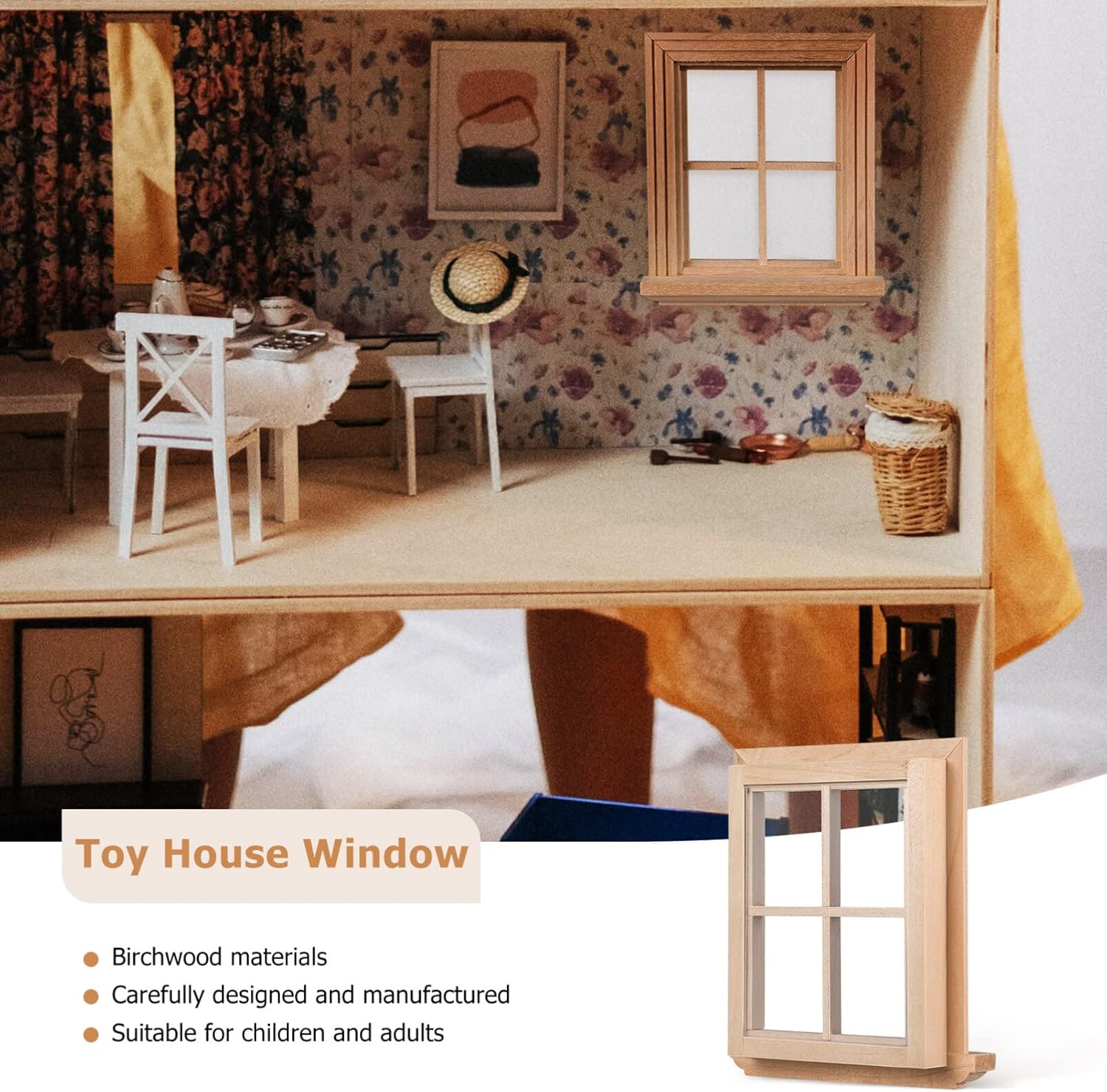Toyvian 2 Pcs Dollhouse Wooden Windows Miniature Window Frame 1 12 Dollhouse Furniture Mini Window Tiny Wooden Window Models Window Ornaments for Doll House, Craft
