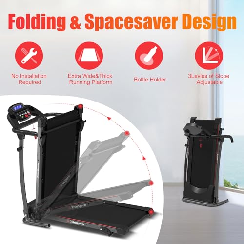 Portable Foldable Treadmill with Incline for Running and Walking, Treadmill with LCD Monitor, Fitness Exercise Machine for Home & Office, 220 lbs Weight Capacity
