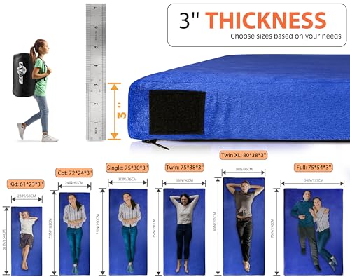3 INCH Thick Memory Foam Camping Pad Futon Mattress Full, Portable Floor Sleeping Mat Sleepover Guest Bed Roll Up Mattress for Indoor Outdoor Travel