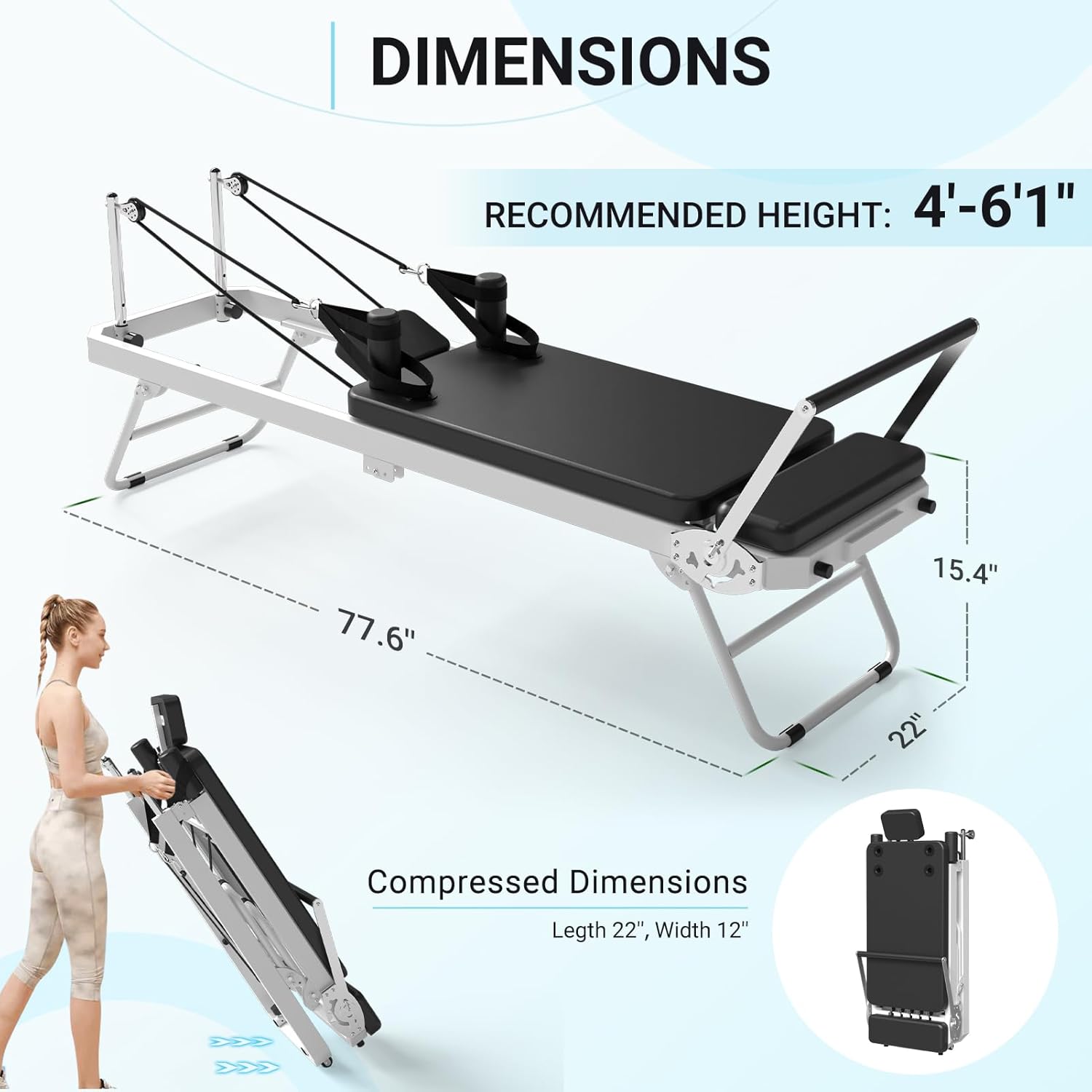 Pilates Reformer, PAETA Foldable Reformer Pilates Machine for Home Use, with Dual Resistance- Springs and Cords, Pilates Equipment for Home Workouts with Jump Board, Up to 400 LBS
