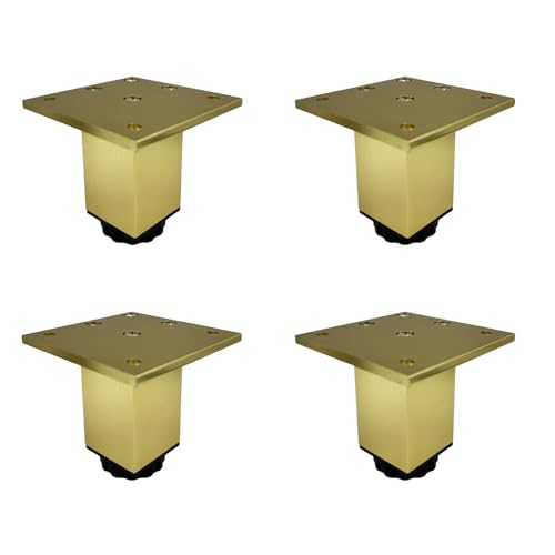 4 Pack Furniture Legs 4 Inch Adjustable Square Sofa Legs Modern Cabinet Feet Replacement Table Support Legs Metal Furniture Feet(Black. 3.9-4.6 Inch)