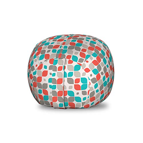 Ambesonne Retro Storage Toy Bag Chair, Old Fashioned Style Abstract Mosaic Grid Inspired Floral Pattern Classical, Stuffed Animal Organizer Washable Bag, Small Size, Grey Turquoise Red