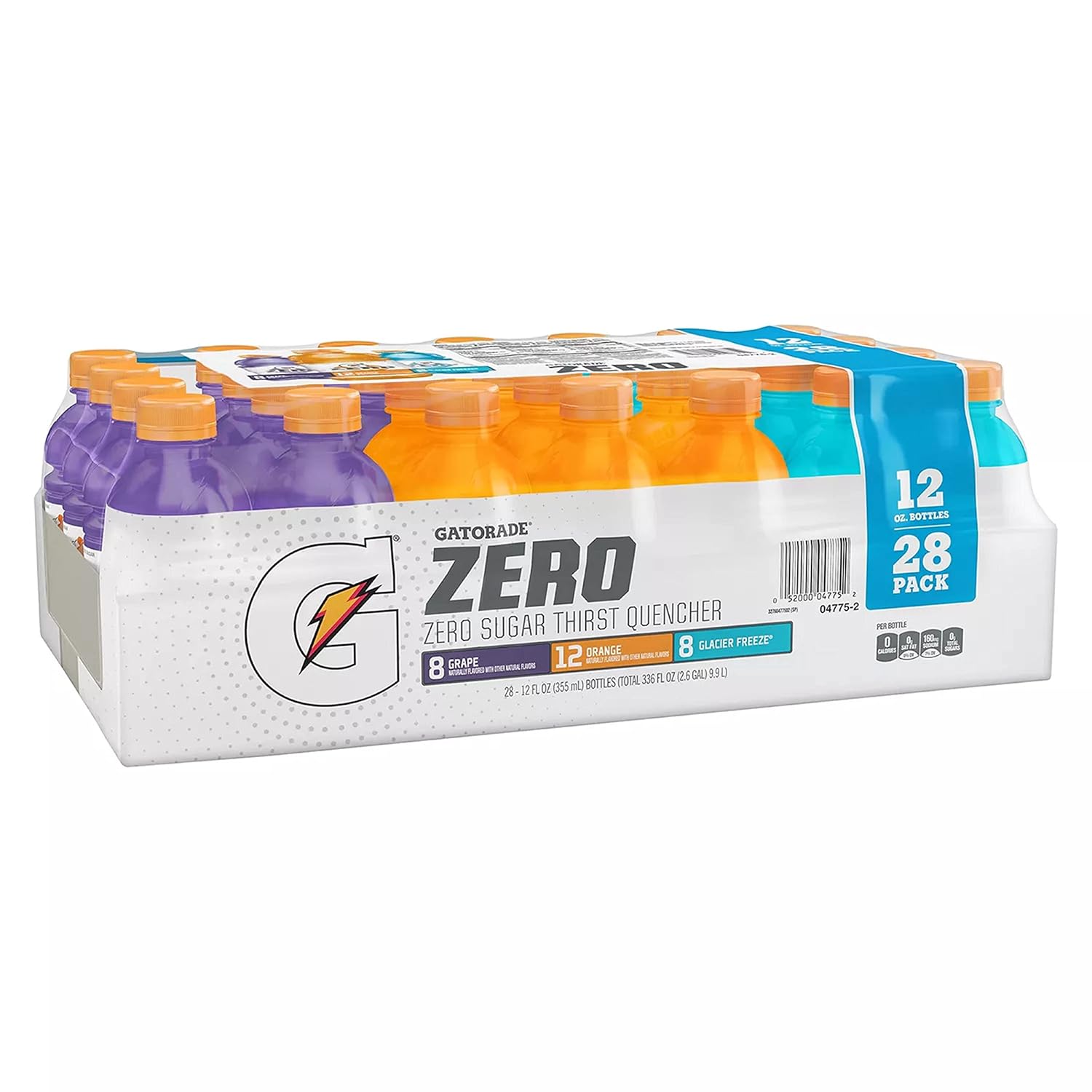 Gatorade Zero Sugar 12oz Three Flavor Variety Orange, Glacier Freeze and Grape (Pack of 28)