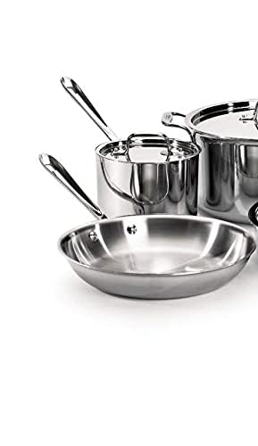 All-Clad D3 3-Ply Stainless Steel Cookware Set 7 Piece Induction Oven Broiler Safe 600F Pots and Pans, Cookware Silver