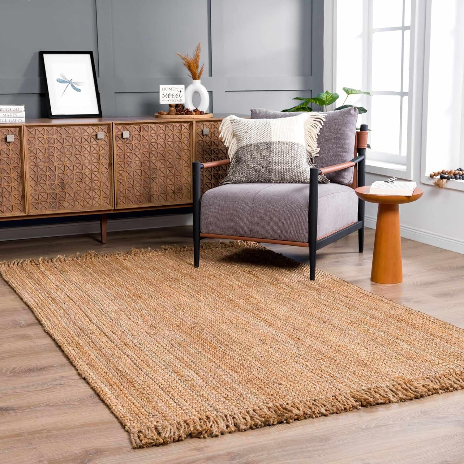 Hauteloom Moncton Sea Grass Jute Rug - Natural Fiber Area Rug - Natural Fringe Tassel - Rattan Wicker Look Carpet - Brown - 9'6