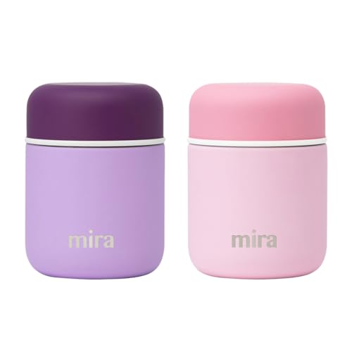 MIRA 2 Pack Insulated Food Jar Thermos for Hot Food & Soup, Compact Stainless Steel Vacuum Lunch Container - 9 oz, Sky, Pink